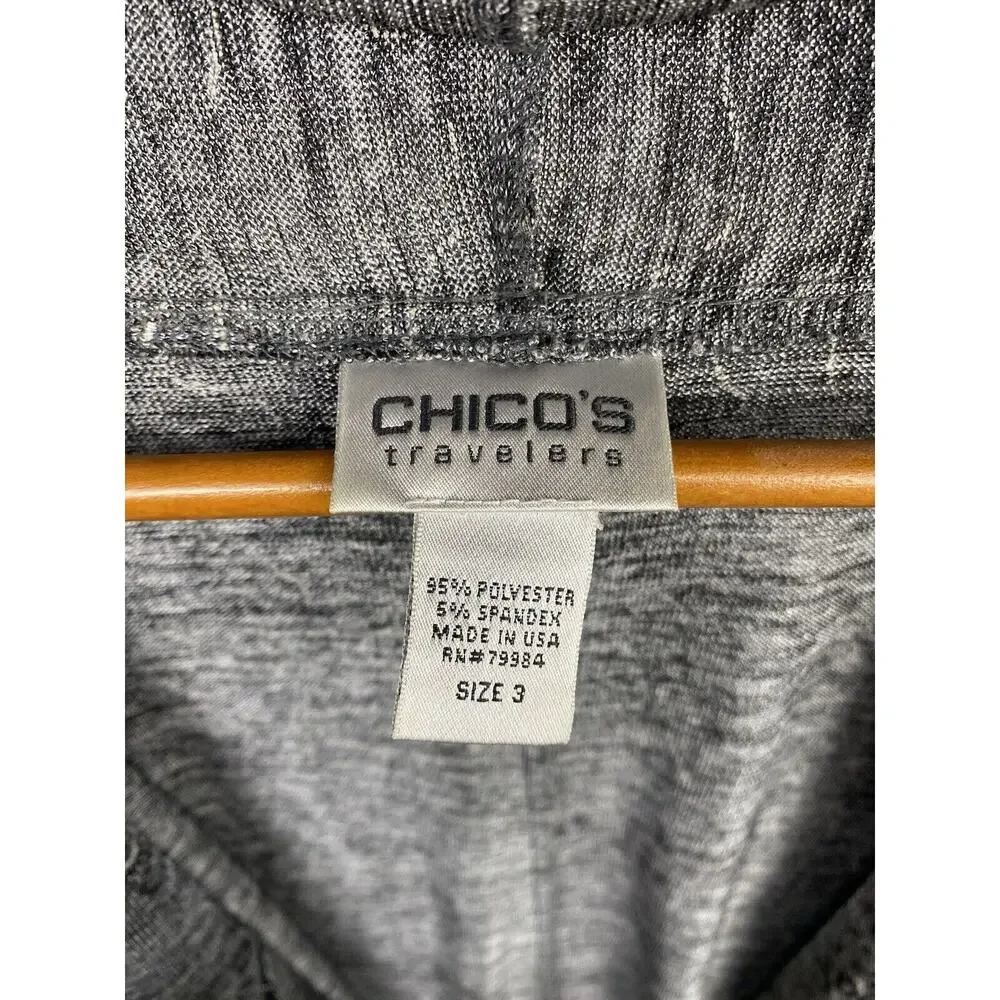 Chico's Travelers Cardigan Silver Gray Black Metallic Animal Print-size 4 Slinky